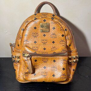 MCM Mini Visetos Stark Brown Leather Coated Backpack
